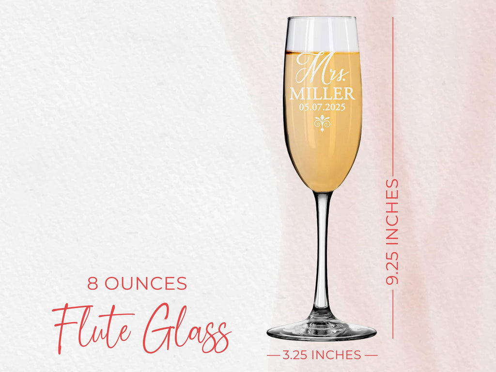 Engraved Mr & Mrs Champagne Flutes, Personalized Wedding Toasting Glasses, Set of 2