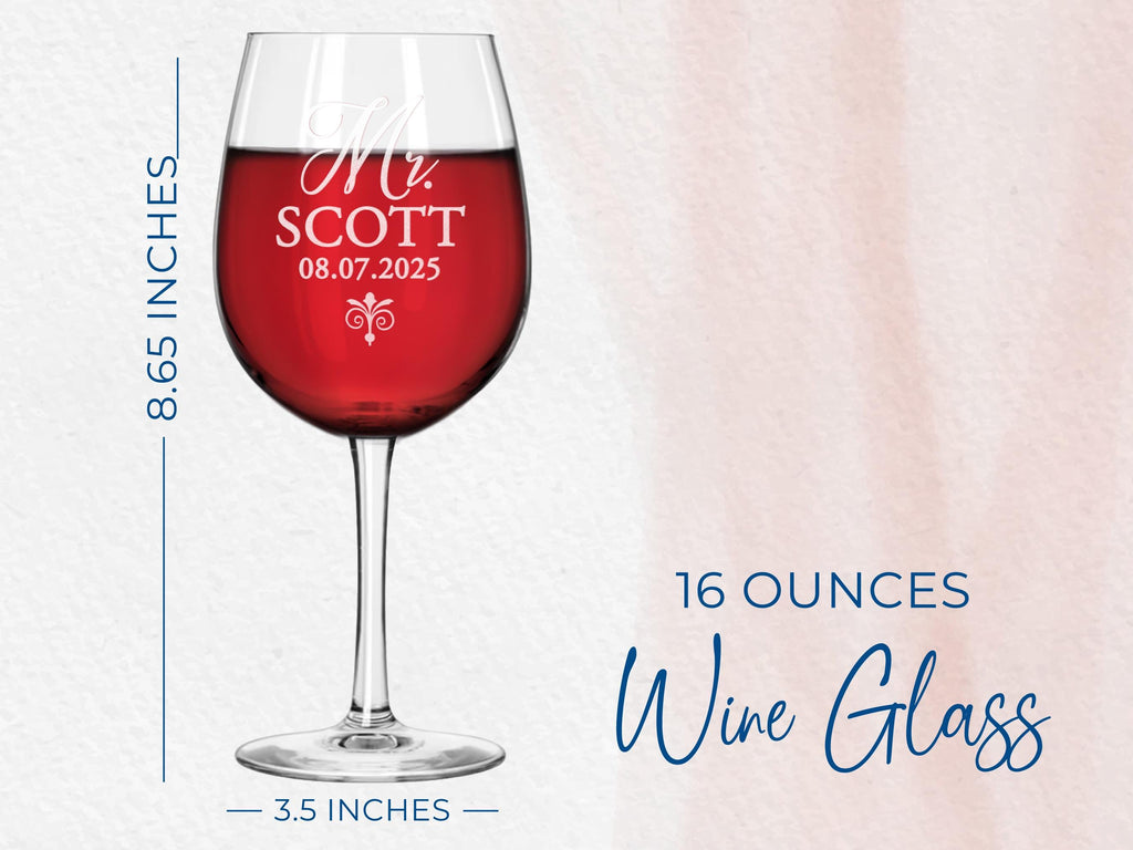Set of 2 Personalized Engraved Wine Glasses, Monogram Anniversary Couple Wine Glasses, Custom Wedding Toasting Wine Glass, Wedding Gift