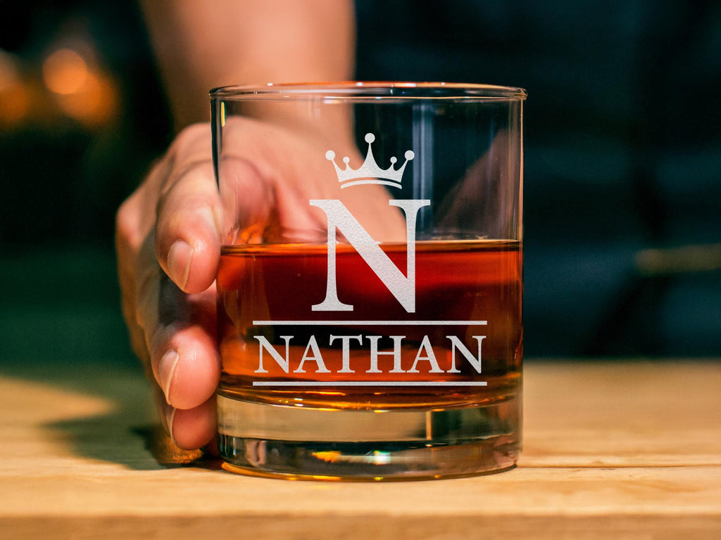 Personalized Whiskey Glass, Engraved Monogram Gift for Dad
